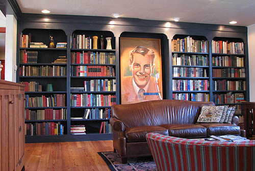 bookcases in his bedroom.